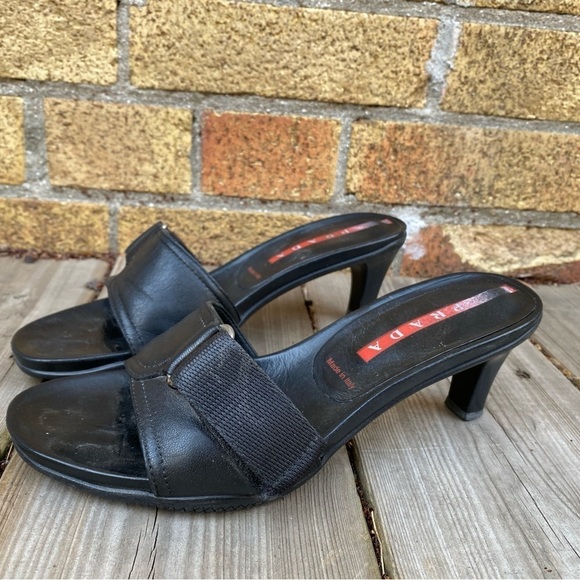 Vintage Prada Sport Black Leather Mules Size 35.5 - Picture 7 of 16